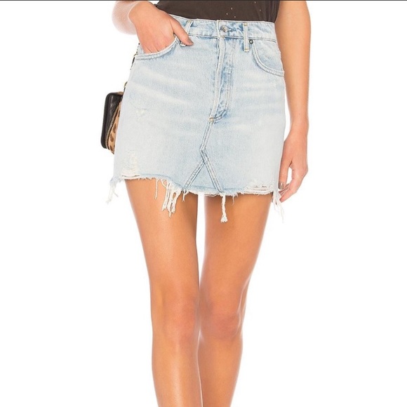 AGOLDE QUINN HIGH-RISE DENIM DISTRESS MINI SKIRT - Main Image